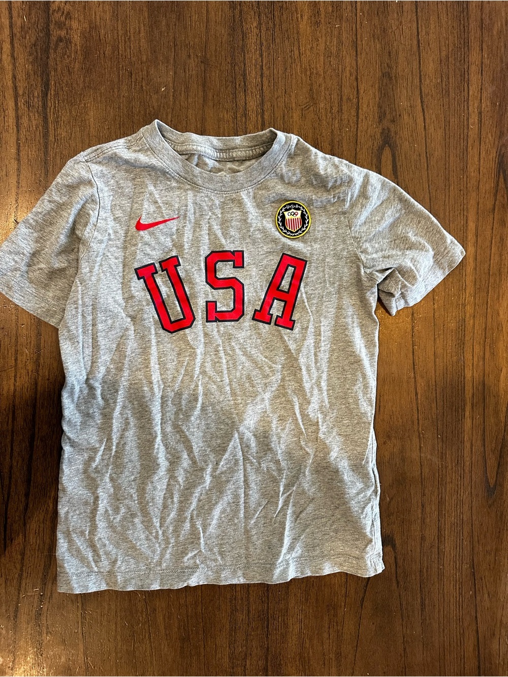 Nike Team USA Kids Youth M Gray T Shirt Olympic Crest Short Sleeve USA Tee